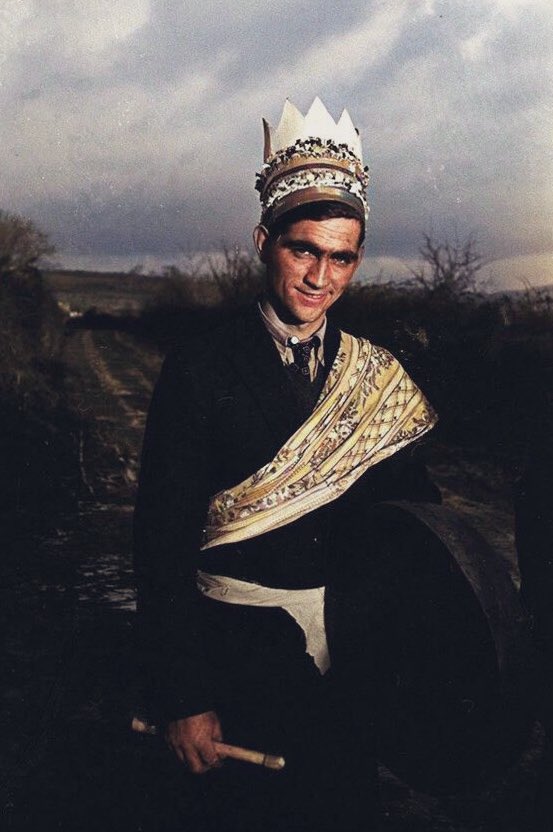 Wren Boy, Athea, Co. #Limerick by Kevin Danaher, 1947. #WestLimerick #StStephensDay  “The wren, the wren, the king of all birds, St. Stephen's Day was caught in the furze....Up with the kettle and down with the pan, And give us a penny to bury the wren.”#wrenboys