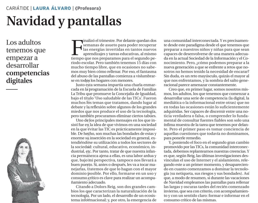 Último texto del año en <a href="/ElDiaDeSoria/">El Día de Soria</a>, hablando de #TRICs y pantallas. ¡Espero que os guste! #educaciónmediática #educacióndigital #pantallas