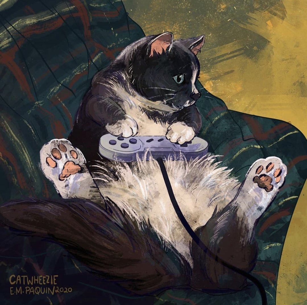 catwheezie's tweet image. The GAMER. First illustration in my cat gaming series. More to come soon!