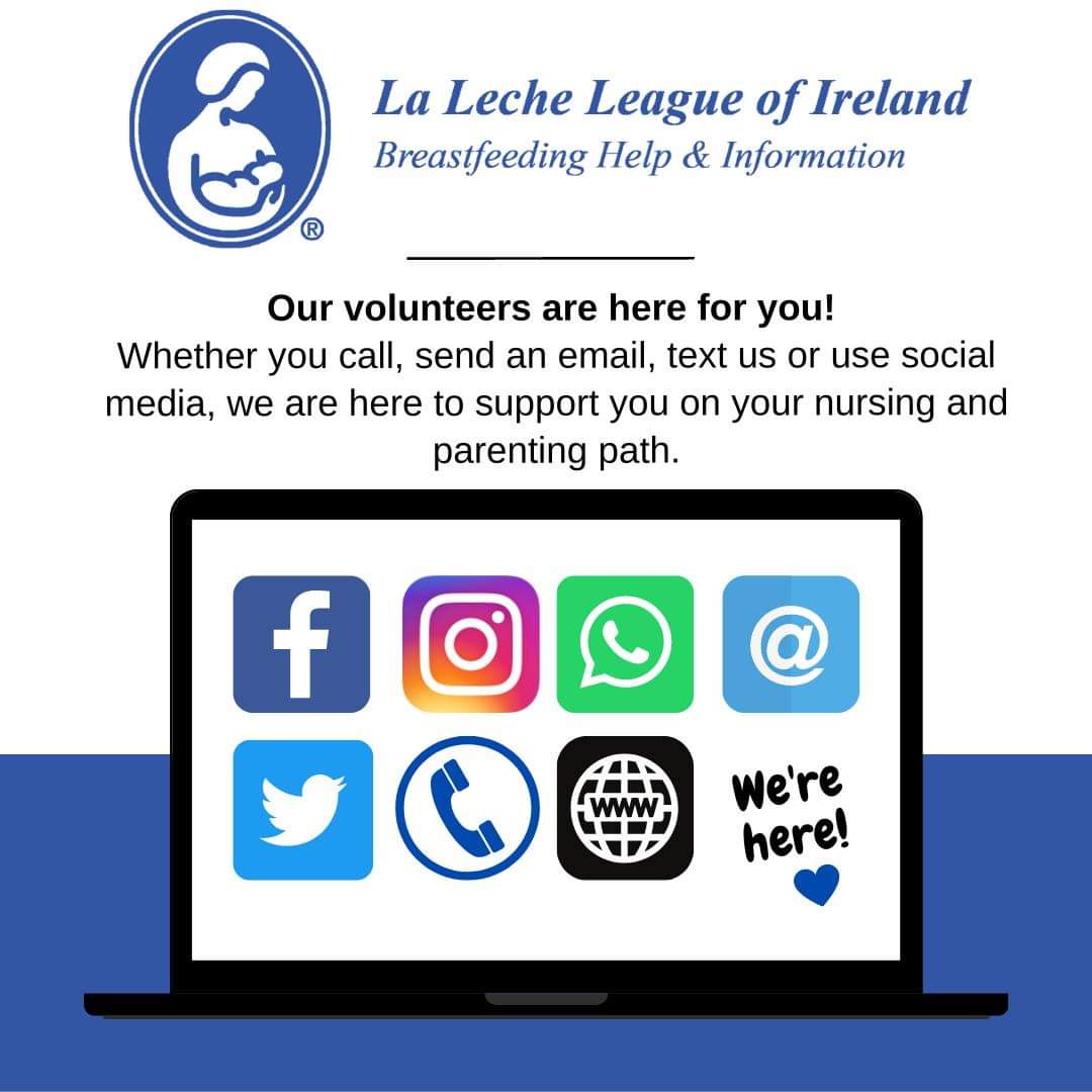 Our volunteer Leaders are here to support you with your breastfeeing questions, 365 days a year.

Find your local Leader here lalecheleagueireland.com/groups/
or you can send us a message through our Facebook page. #breastfeeding #lalecheleagueofireland #lalecheleague