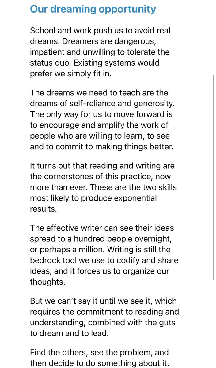 GeneinLetford's tweet photo. Here’s why I read, write, #dream and then #create.
See Seth Godin’s words below (my 🎁 to you this holiday!).
Wanted: Creative #dreamers who can also execute.
💎
#interculturalCreativity #NeuroSomaticCreativity #Innovation https://t.co/cuI0i8XIj4