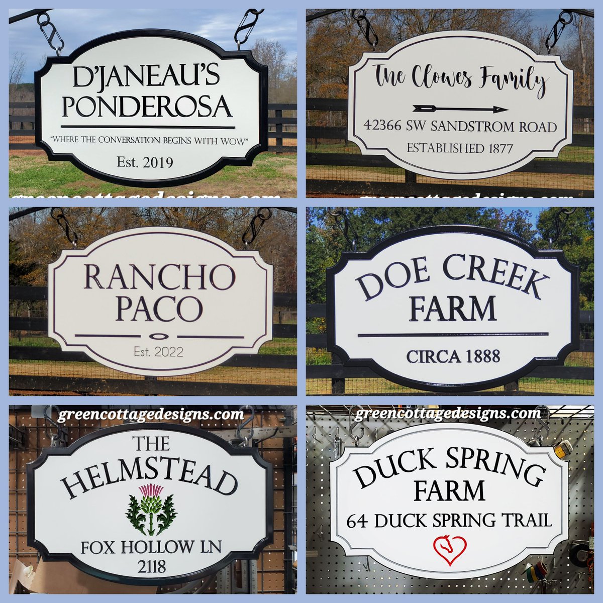 cottage_green's tweet photo. Farm Signs by https://t.co/mxWEx0l0jL Custom All Weather Solid 3/4" thick PVC Outdoor Hanging Signs #HangingSign #farmsign #Estate #Ranch #PropertySign https://t.co/8pjYCKlXk0
