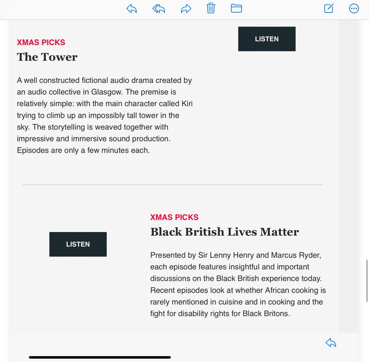 Hearty congrats 2team #TheTower &amp; esp <a href="/devereuxbass/">Amber Devereux is elsewhere</a> 4 a mention in the <a href="/britpodawards/">British Podcast Awards</a> best of 2022 list on their newsletter

So groovy 2 see some uplifting of the #audiofiction medium by some savvy folks! 

What’s on your fave lists o’2022? <a href="/OvercoatsWooden/">Wooden Overcoats</a>? @Oz9podcast? 🎉💙