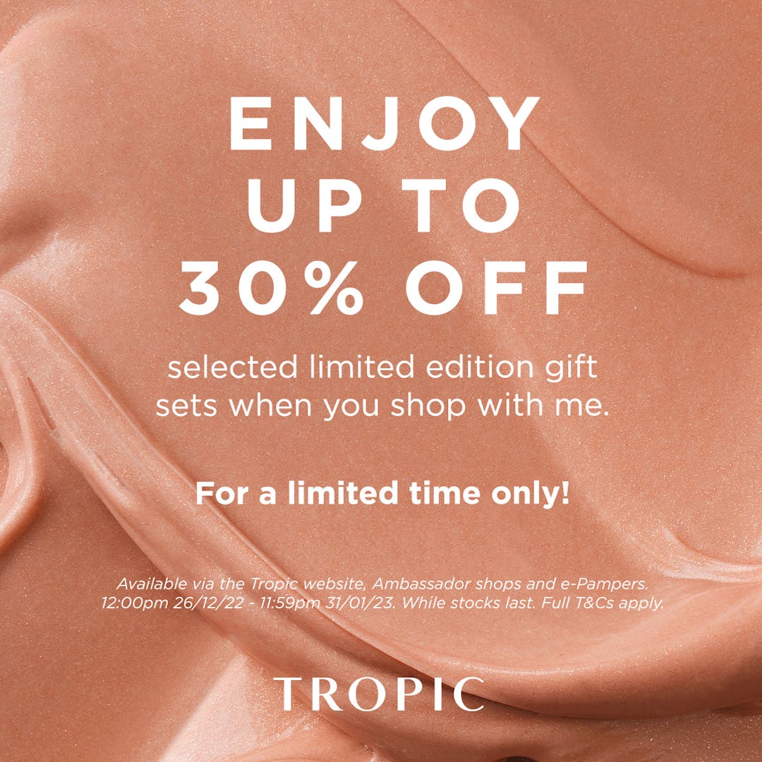 Get discounted gift sets Until New Year’s Eve.
Shop my link: tropicskincare.com/katieswindells 

Or shop the E-pamper (available until the end of this promotion):

tropicskincare.co.uk/shop/katieswin…
