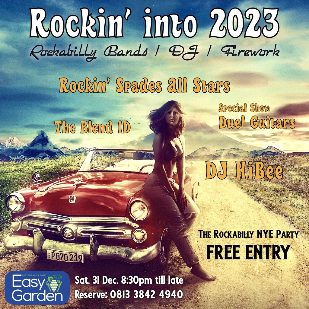 🎸 ROCKIN’ INTO 2023 🥳
The Rockabilly New Years Party❗️
31 Dec. start 20:30, Free entry

🎵 LIVE ON STAGE 🎙
 - Rockin’ Spades All Stars @rockinspades
  With Special Show: Duel Guitars - Soni Seek Six Sick & Brian Parlente
 - The Blend-id @theblend_id
 … instagr.am/p/CmoV_FYBcUi/