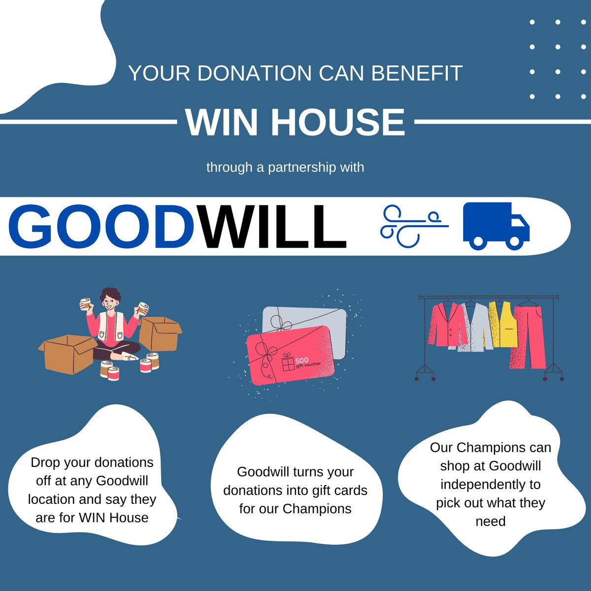 WIN House (@winhouseshelter) on Twitter photo Are you replacing old items after Christmas and wondering what to do with everything?
If you donate your items to <a href="/GoodwillAB/">Goodwill Alberta</a> in the Edmonton Metropolitan Area and say they are for WIN House, Goodwill provides us with gift cards for our Champions to shop for what they need! Are you replacing old items after Christmas and wondering what to do with everything?
If you donate your items to <a href="/GoodwillAB/">Goodwill Alberta</a> in the Edmonton Metropolitan Area and say they are for WIN House, Goodwill provides us with gift cards for our Champions to shop for what they need!