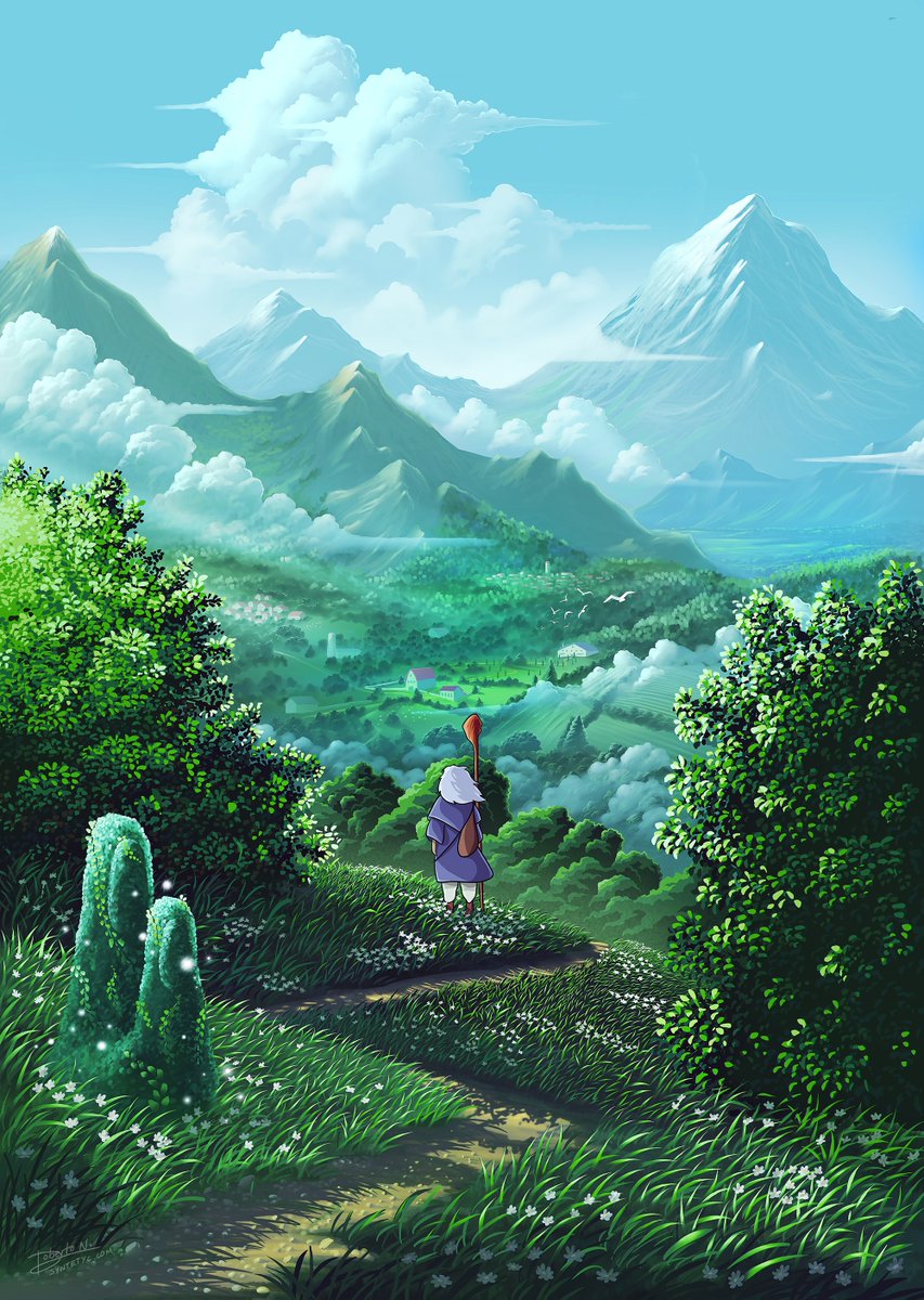 Procreate's tweet image. It&apos;s about the journey, not the destination, and we&apos;d definitely take our time wandering through @Syntetyc&apos;s vivid #Procreate works. We love the sweeping landscapes and mountainous clouds. 🏔