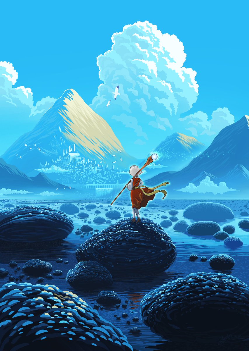Procreate's tweet image. It&apos;s about the journey, not the destination, and we&apos;d definitely take our time wandering through @Syntetyc&apos;s vivid #Procreate works. We love the sweeping landscapes and mountainous clouds. 🏔