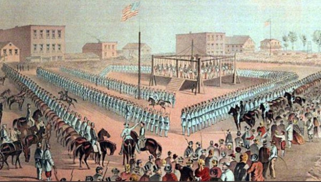 On this day in 1862, Abraham Lincoln ordered the largest ever mass execution in US history, hanging 38 Dakota men after sham military trials. The "crime" that they were convicted of was resisting their own ethnic cleansing.