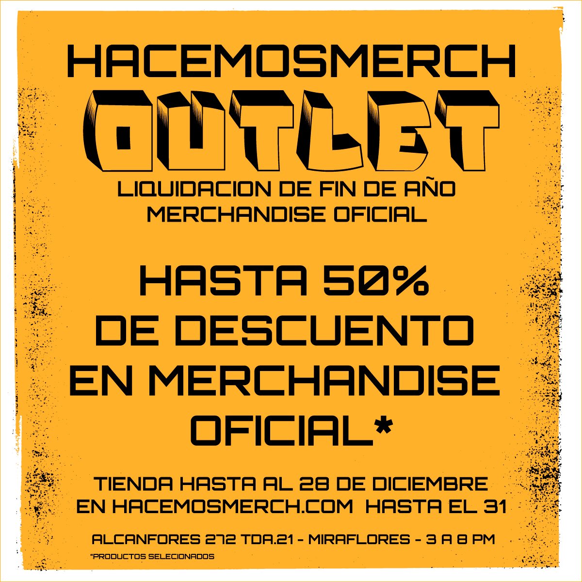 Últimos 3 días de atención del año. Y en la web hasta el 31. Aprovecha nuestra gran liquidación de fin de año. 
HACEMOSMERCH.COM