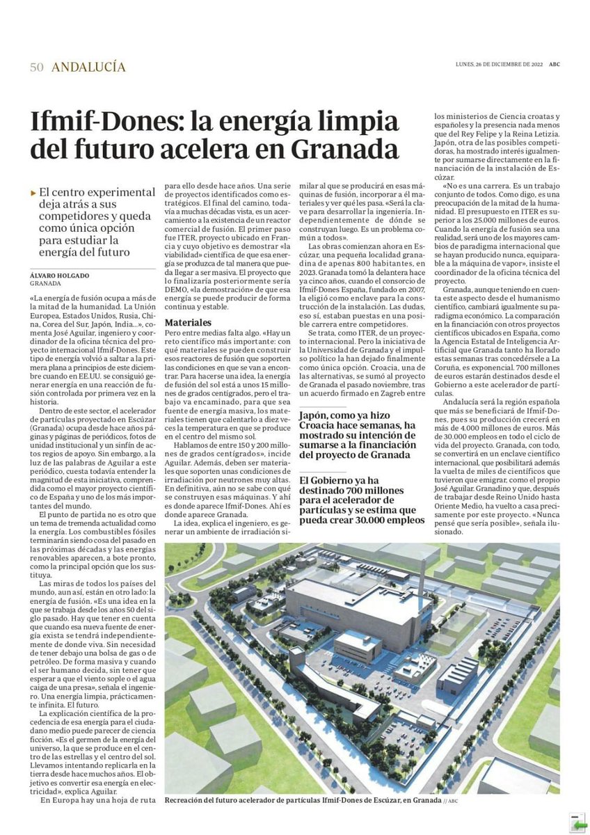 Ifmif-Dones (Acelerador de Partículas) en Escúzar (Granada) será la única opción para estudiar la energía del futuro. El mayor proyecto científico de España se consolida en nuestra provincia. ¡Fantástico!