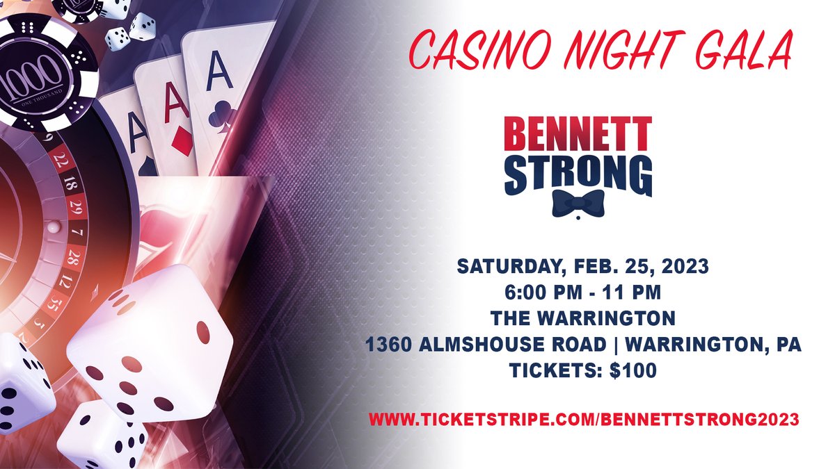 Hit or Stand!? The cards are in your hand! We are officially 2 months away from BennettStrong: Casino Night Gala!  Tickets are available at the link below or visit bennettstrong.org for more details. 

🎟️ bit.ly/3vhHxE9