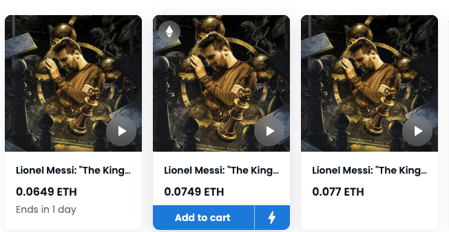 cryptocuz3's tweet photo. Most UNDERRATED NFT right now IMO.. Lionel Messi's "The King Piece"

The BEST football player of all time, EVER. Released first edition NFT's and 1/2500 is going for .064 (or $75)..

Shows the NFT markets don't value sports collectibles yet..
#NFT #Messi https://t.co/eXGN0Hymvz