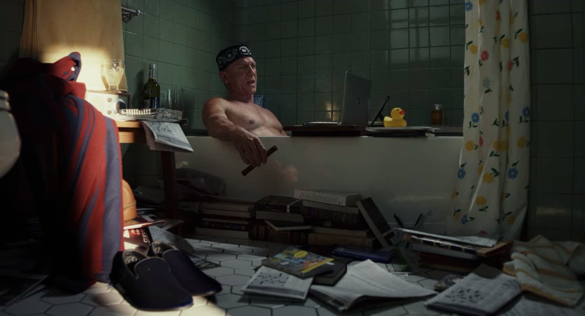 TheMysterious's tweet photo. Benoit Blanc reads CAIN'S JAWBONE in the bathtub https://t.co/Em5QWOm4Yd