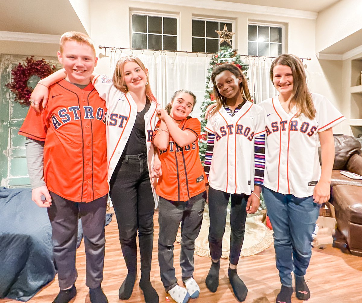 LongHaulTrader's tweet photo. @ApolloHOU Our daughter with down syndrome reaction to getting a Peña jersey…she thinks @Jpena221 is her boyfriend 😂 and the other kiddos got jerseys too🙃 https://t.co/s1tF3IPo99