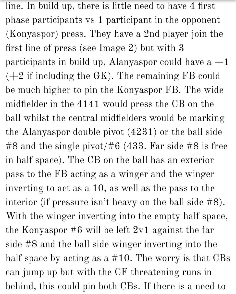 ahmedmoall's tweet image. The 2-2 draw between Konyaspor &amp;amp; Alanyaspor was filled with direct relations to a few of my proposed methods in exploiting the former’s structure. Here are a 3: [THREAD]

1) 2v1: wide &amp;amp; central.

As noted in my preview, 3-1 build up (instead of Kayserispor’s 4-1) exploits 4141.
