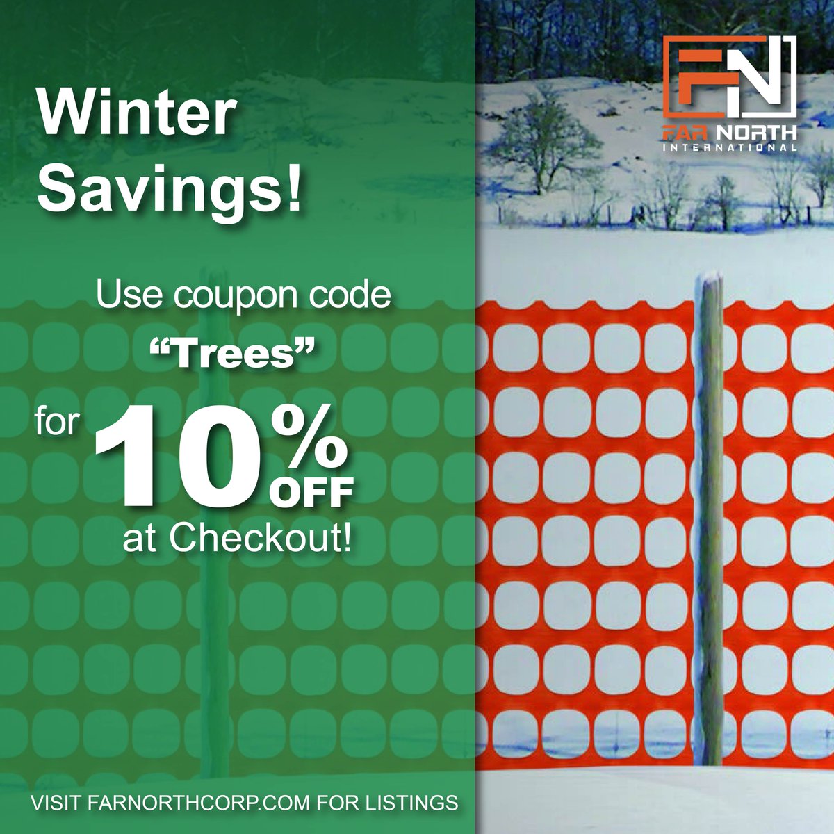 FarNorth_Inter's tweet photo. LAST WEEK! 🎄  Use code "Trees" for 10% off at checkout!

https://t.co/Hahz0sH7si
#FarNorthInternational #Discount #Savings #December #WinterSavings #Winter #Snow #SnowFence https://t.co/fD0dzHWXkW
