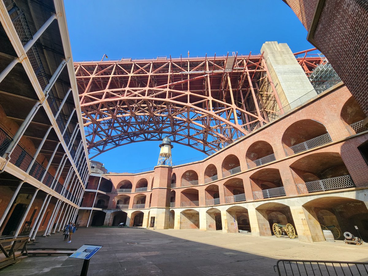FortPointNHS's tweet photo. Let's celebrate the #FestivalofEnormousChangesattheLastMinute with a #FortFact. The arch underneath the bridge was a last-minute design choice by Joseph Strauss to preserve #FortPoint! https://t.co/40YZZ2X8bn