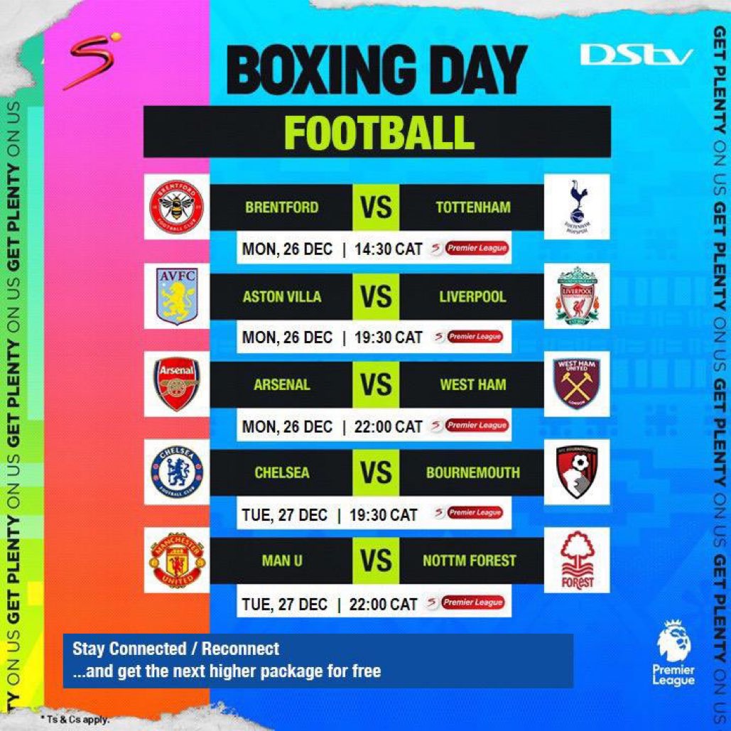 second_samuel's tweet photo. Which Boxing Day fixture are you looking forward to the most? It’s the London derby for me! 👀
#GetPlentyOnDStv https://t.co/TTBGU1WTS0