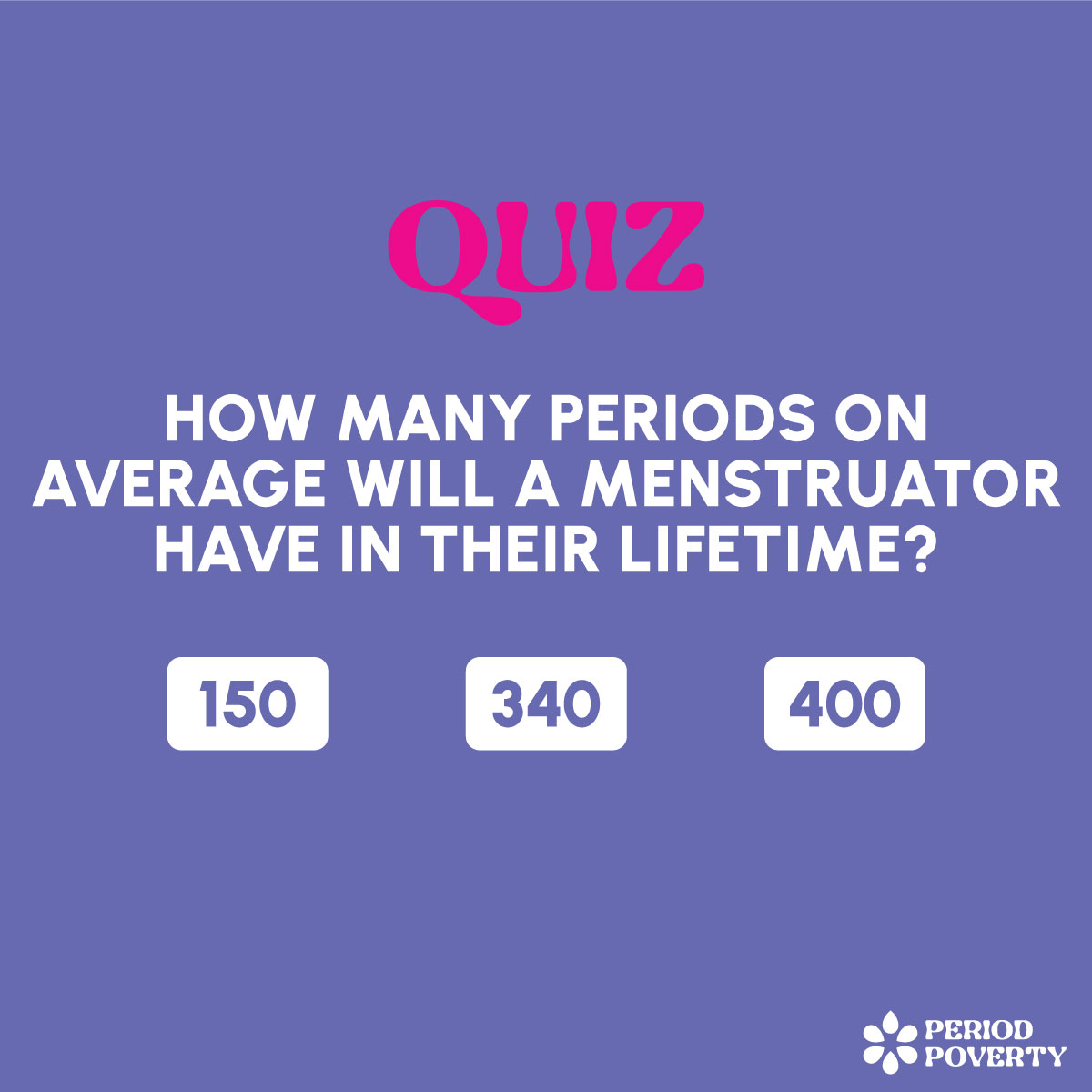 _PeriodPoverty's tweet photo. A quick quiz on menstrual health!
#menstrualhealth #menstrualquiz #quiz #multiplechoicequiz #educateyourself #periodfacts #periodpoverty #educatewomen https://t.co/MIoSoNY76a