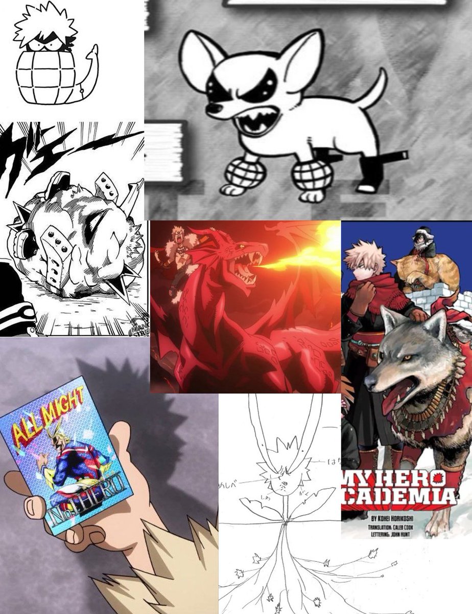 EliniTort's tweet photo. No wonder Bakugo didn't stay dead, look how many horcruxes he has (Dynamy, Bakudog, meatball!Baku, dragon, wolf, All Might card, Flower Kacchan) https://t.co/2rtqTey1IA