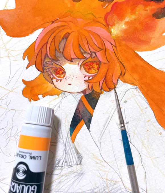 ちびちび絵描いてます蛍光オレンジ可愛い 