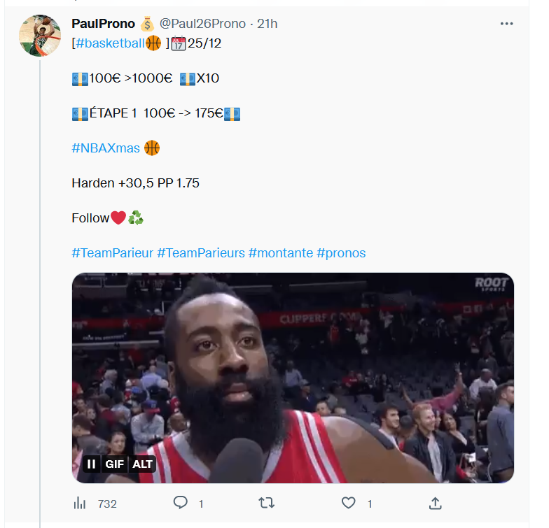 Paul26NBA's tweet photo. [#NBA🏀 ]📆25/12  

💶100€ >1000€  💶X10  

#NBAChristmasDay 💶:

Étape 1:  Harden +30,5 PP  100€ -> 185€
Etape 2:  Bullock +7,5 PP  185€ -> 329,8€
Etape 3:  Smart +9,5 RP 329,8€ -> 567,25€
Etape 4:  Jones +10,5 PP 567,25€ -> 1009,75€

Follow❤️♻️

#TeamParieur #montante https://t.co/Ad9Gr9HxkM