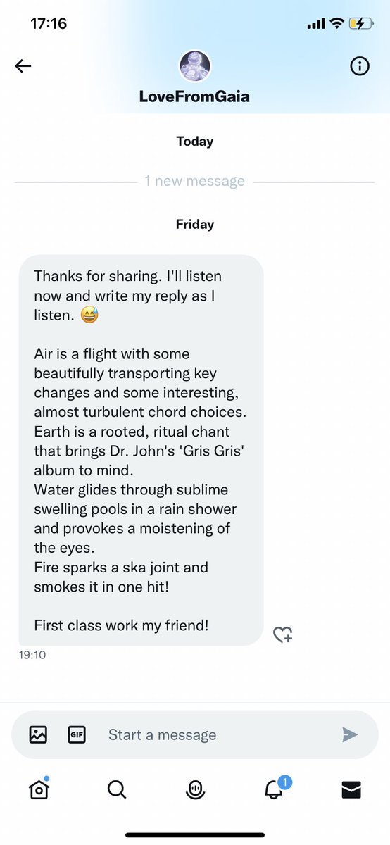 Thanks <a href="/LoveFromGaia/">LFG</a> for listening to my new EP ‘Elements’ 

#newmusic #jazz #funk #afro #selfidentity #producer #instrumental #mentalhealthsupport