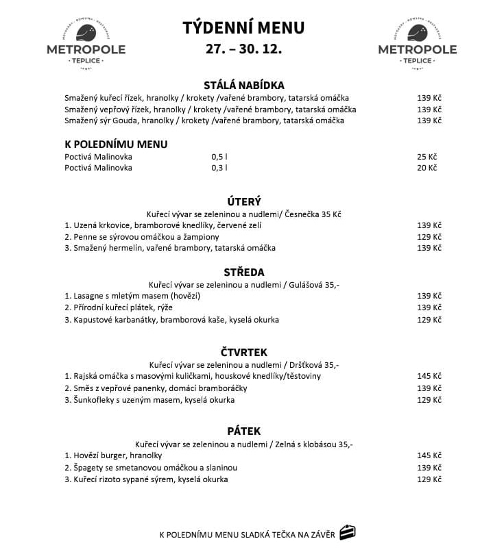 MetropoleTP's tweet image. 🍽TÝDENNÍ MENU 27.-30.12.