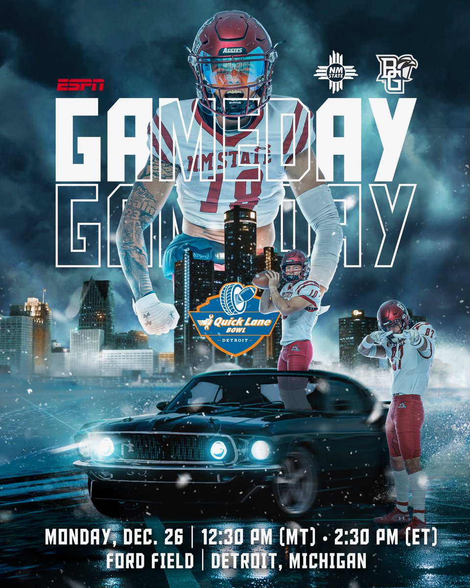 NMStateFootball's tweet image. All eyes on us. The only college football game today kicks off at 12:30 p.m. MT on ESPN 

🆚: Bowling Green
📍: Detroit, Mich. (Ford Field)
⏰: 12:30 MT / 2:30 ET
📺: bit.ly/3VnOluK
📻: bit.ly/VarNetwork
📊: bit.ly/3WH2tjM

#AggieRockCity | #AggieUp