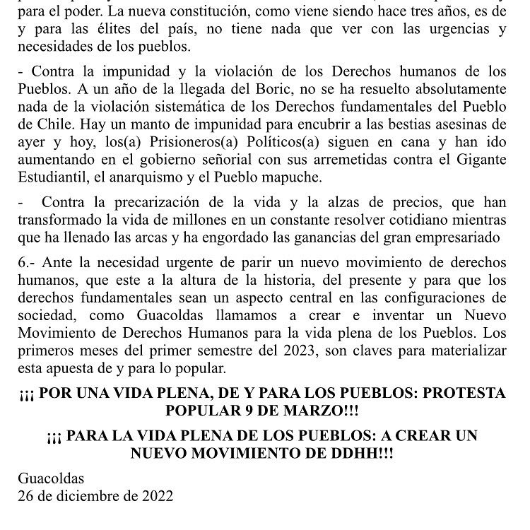MARZO, MES CLAVE EN LA DISPUTA DE POSICIONES

¡¡¡ POR UNA VIDA PLENA, DE Y PARA LOS PUEBLOS: PROTESTA POPULAR 9 DE MARZO!!!
¡¡¡ PARA LA VIDA PLENA DE LOS PUEBLOS: A CREAR UN NUEVO MOVIMIENTO DE DDHH!!!