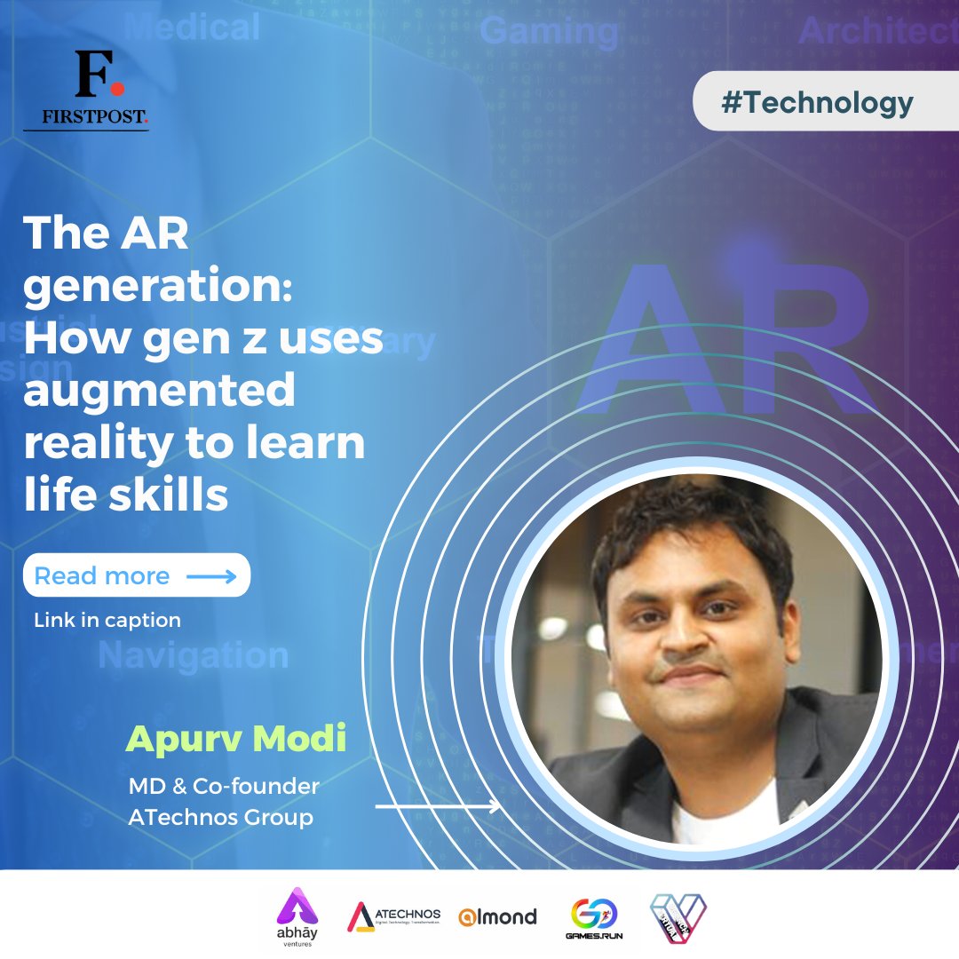 Here is an article in Firstpost by our MD &amp; Co-founder Mr. <a href="/apurvmodi/">Apurv modi</a> on "How gen z uses augmented reality to learn life skills".

Here is the link: bit.ly/3C3Mjcd

#share

#augmentedreality #AR #technology #skills #genz #creativity #firstpost #ATechnos