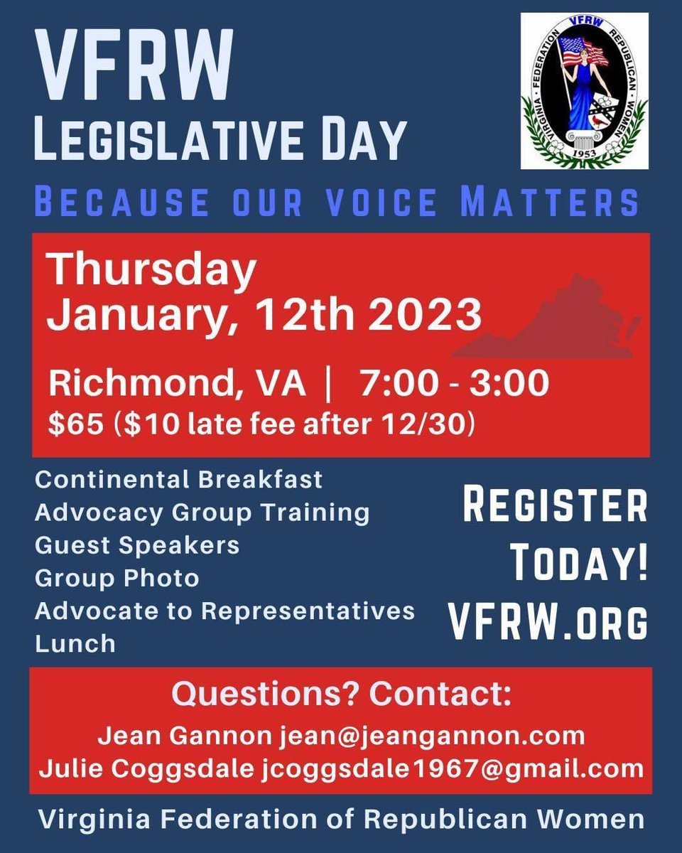 LoudounGOPWomen's tweet photo. ๐ We are looking forward to #VFRW Legislative Day. Join us!
https://t.co/83fYPZ3Mtf
#Loudoun #LCRWC https://t.co/AcEFT5aqHc
