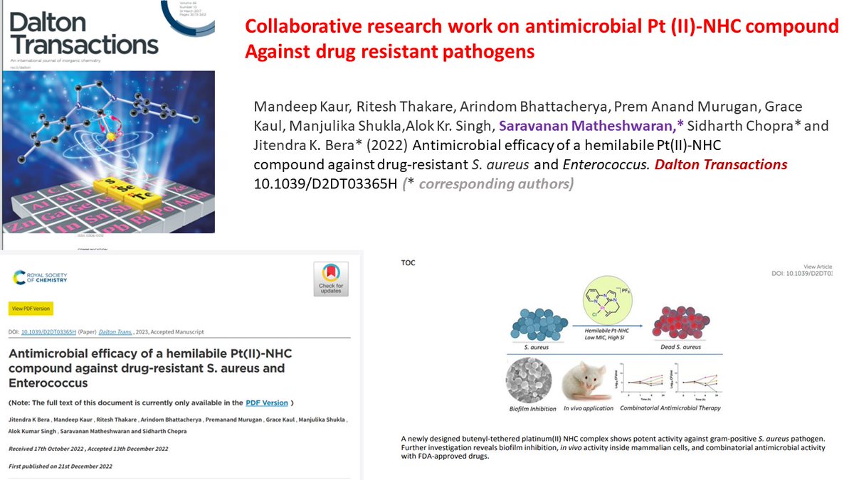 Pt (II) -NHC compound kills drug resistant pathogens as effective as FDA approved drug Vancomycin...