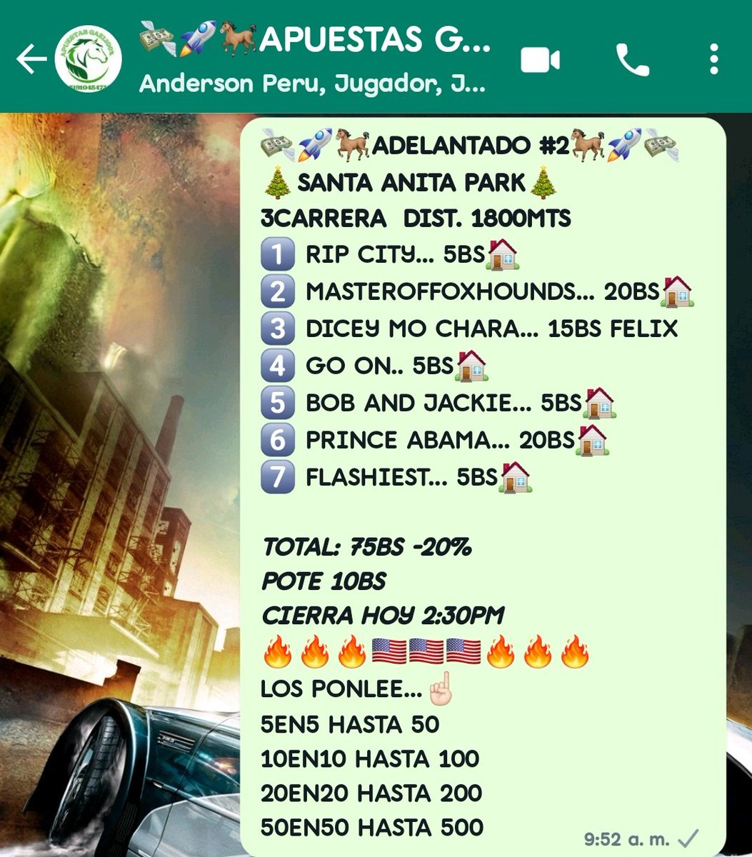 apuestasgael's tweet photo. Buenos días saliendo los rematicos para #SantaAnitaPark 🔥🔥🔥 juega y cobra al rompe Con nuestro grupo @apuestasgael100 comunícate:
📱+584129089006
📱+584129089006
@MARCASGAEL @marrpacheco @PuertaAbierta_ @JoseRujano1801 @a_hipismo @Gatojacker1 @GonzaloSangron5 https://t.co/Ey3ESvdWt7