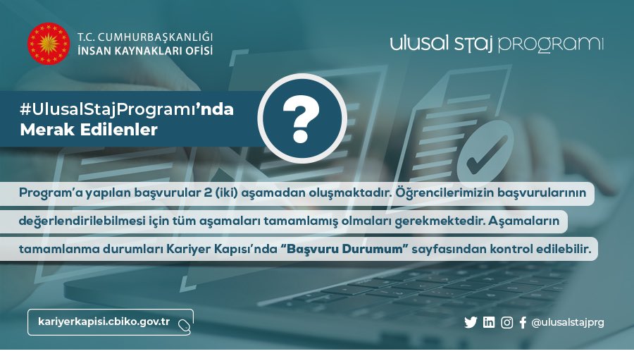 ulusalstajprg's tweet photo. 💬 #UlusalStajProgramı’nda Merak Edilenler

🌟 Başvurular “e-Devlet Formu” ve “Başvuru Formu” olmak üzere 2 (iki) aşamadan oluşmaktadır. Başvurularınızın değerlendirilebilmesi için tüm aşamaları tamamlamış olmanız gerektiğini hatırlatmak isteriz! 🤓

#SeninİçinSeferbiriz @tccbiko https://t.co/anRwqZcg1f