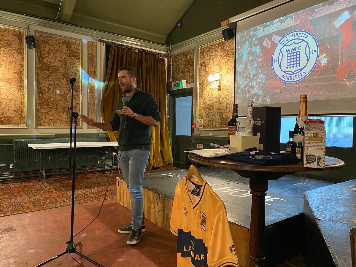 WestminsterWFC's tweet photo. And the WWFC Christmas Quiz saw the club thank and bid farewell to @squidnufc - off on his travels. @PhilScullion spoke about a tremendous player, great clubman, club tourist, motivator and sometime Assistant Manager of WWFC Reserves, abbreviated to ‘Assistant to the Manager! https://t.co/iKvf5a8l5L