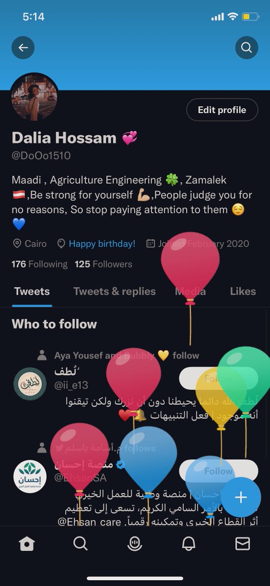 مع اني مبحبش ادخل تويتر كتير الا اني بحب افتحة يوم عيد ميلادي عشان اشوف البلالين دي 🌚😂♥️♥️