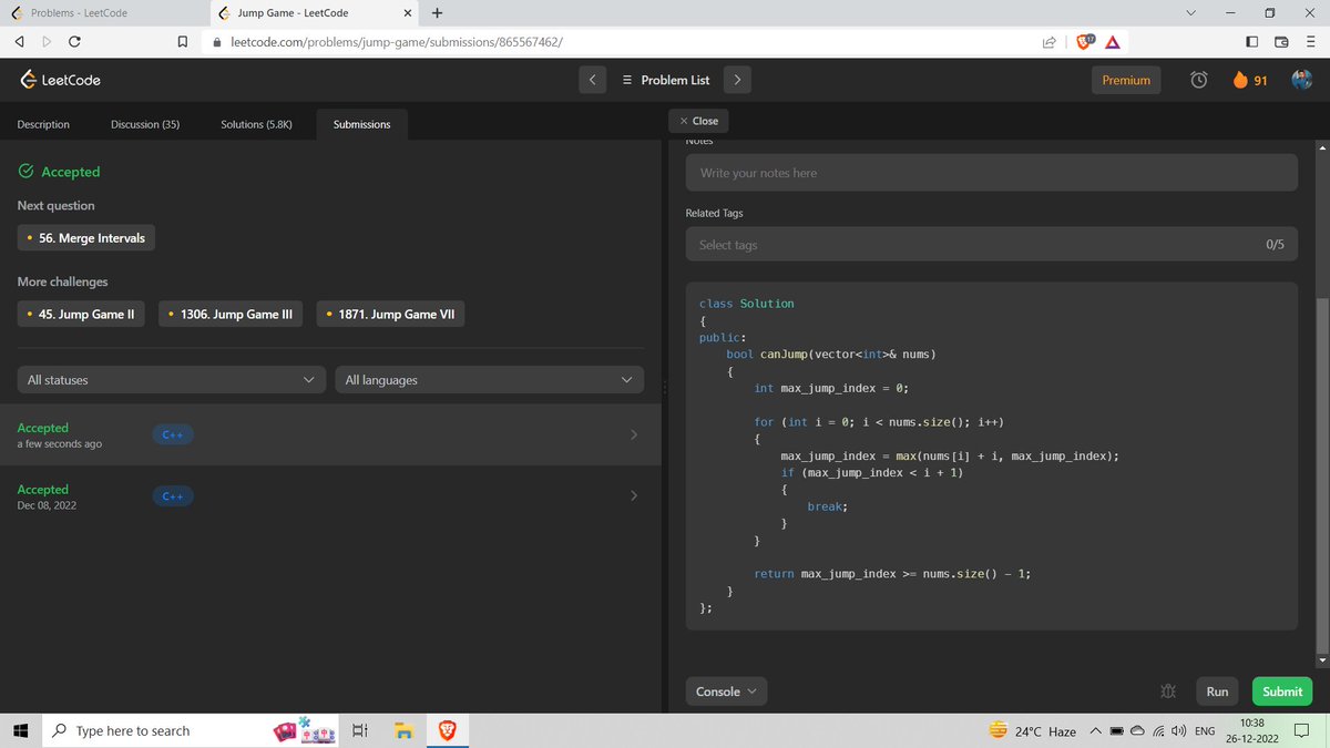 AmodNagpal's tweet image. Day 52 of #100DausOfCode 

Problems solved:
- Jump Game
github.com/Amod18/LeetCod…