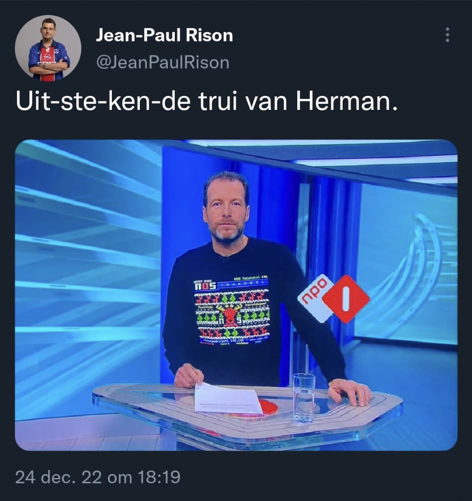 De Teletekst- kerstpagina: sinds 1980 een fantastische traditie.🎄 Maar dit jaar waarschijnlijk wel voor de laatste keer. En dus riep ik: hier moet een kersttrui van komen! Met dit unaniem belachelijk groot succes als resultaat. #NOS