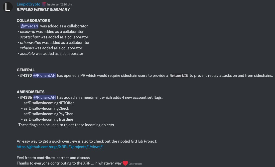LimpidCrypto's tweet photo. Last weeks rippled summary :)
#XRPL https://t.co/kNwjO4ZPm0