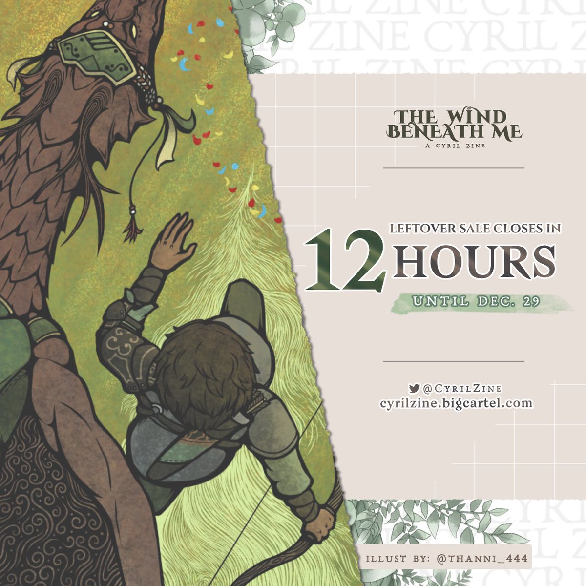 💚 TODAY'S THE DAY! 💚

If you’d like to get your hands on this zine and merch full of Cyril content, make sure you order before time runs out!

🎨: @Thanni_444
