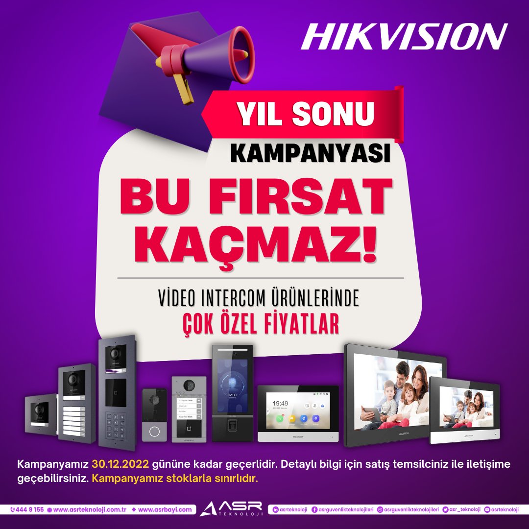 asr__teknoloji's tweet image. Büyük Yıl Sonu Kampanyasından Faydalanmak İçin Acele Edin!..

🌎asrbayi.com
🌎asrteknoloji.com.tr
📞444 9 155

@asr__teknoloji #çözümüretiyoruz #hikvision #interkom #videointercom #yılsonukampanyası #çoközelfiyat #bufırsatkaçmaz