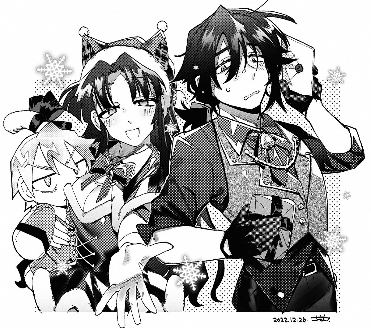 リクエストありがとうございました✨🎄🎅🎁💝【鈴鹿・陰キャ君・坂本兄妹】 #gomoku_OC 