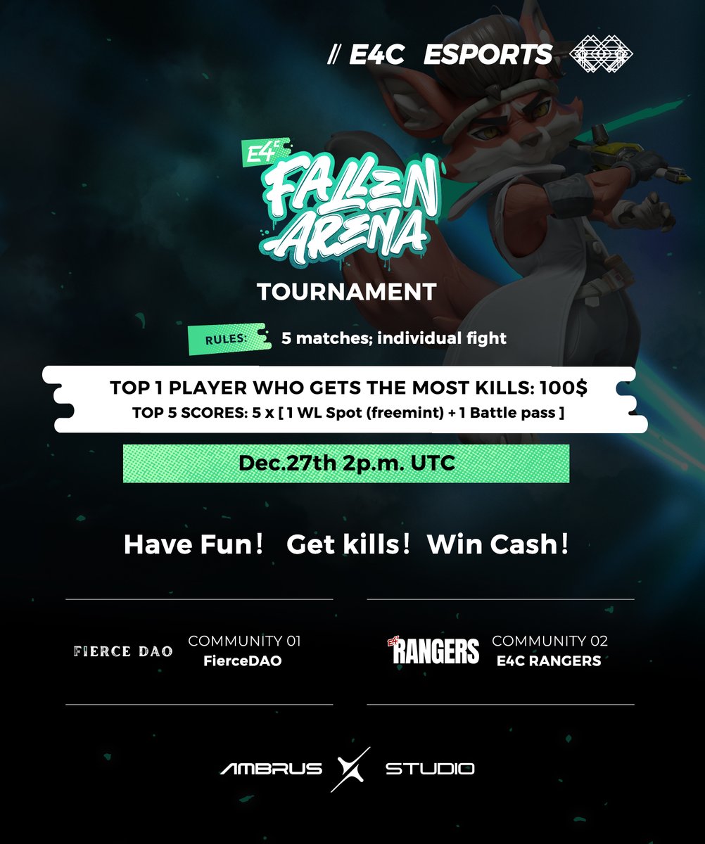 AmbrusStudio's tweet photo. What's your favorite champion in #FallenArena?
Have you imagined that you can use him/her to create the legend? Here comes the chance. The killing machine can win 100$ cash.
Join the matches on Dec.27th at 2pm UTC. https://t.co/r6Gjkay0YG