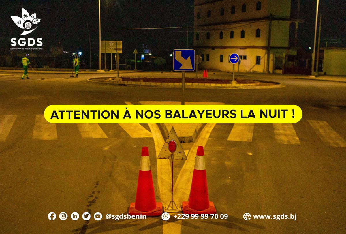 sgdsbenin's tweet photo. 🚨Chers usagers de la route, faites attention aux balayeurs de la SGDS lorsque vous roulez la nuit. 
📢Évitons de rouler à vive allure et respectons le code de la route. 

Ensemble pour des villes propres et durables ! #sgdsbenin #wasexo #CadreDeVieBenin https://t.co/EWH0LR73Ua
