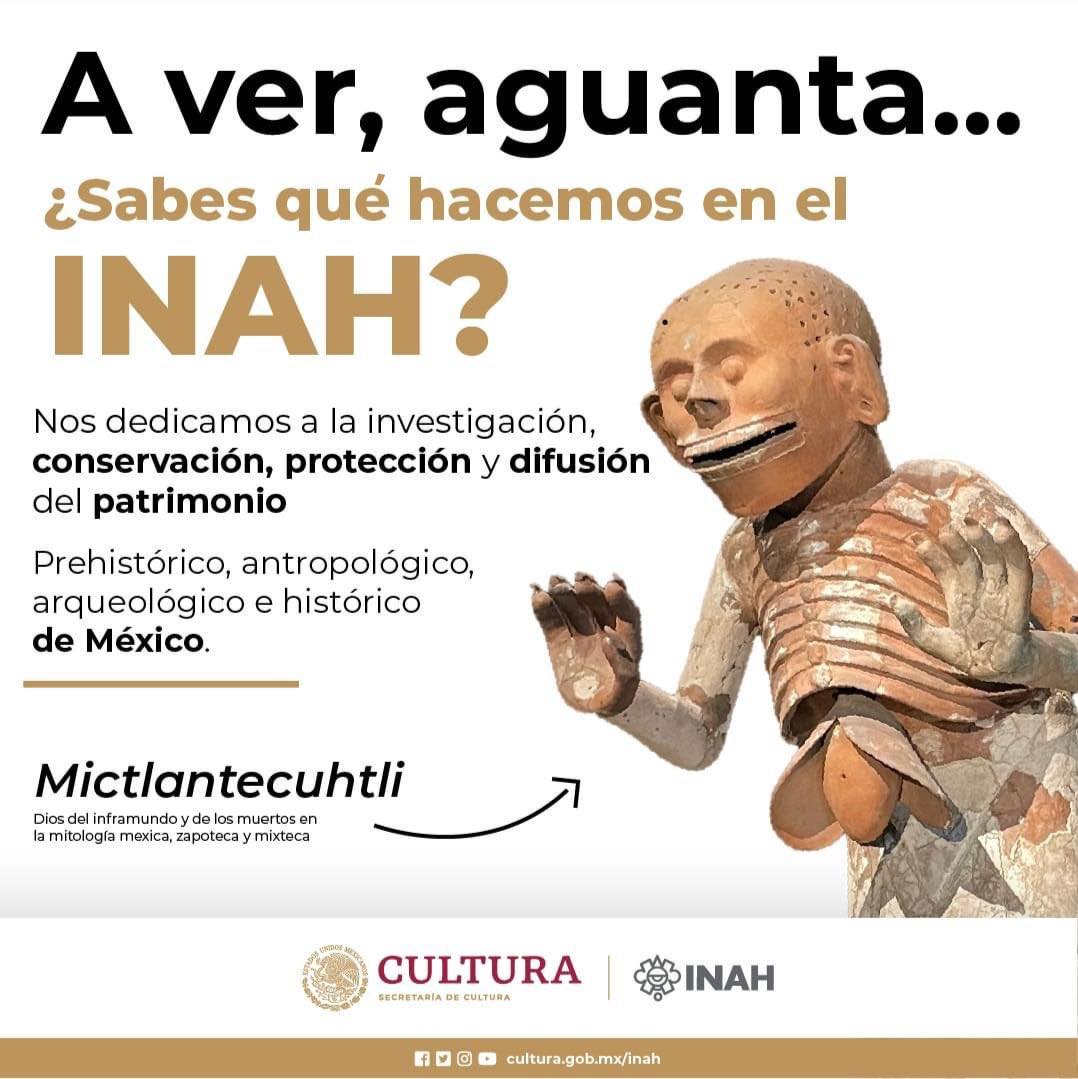 INAHmx's tweet photo. Y a todo esto, ¿sabes qué hacemos en el INAH? 😳
Te lo explicamos de forma breve y con un toque de humor. 
Disfruta tu fin de semana. https://t.co/437N5NKn1b