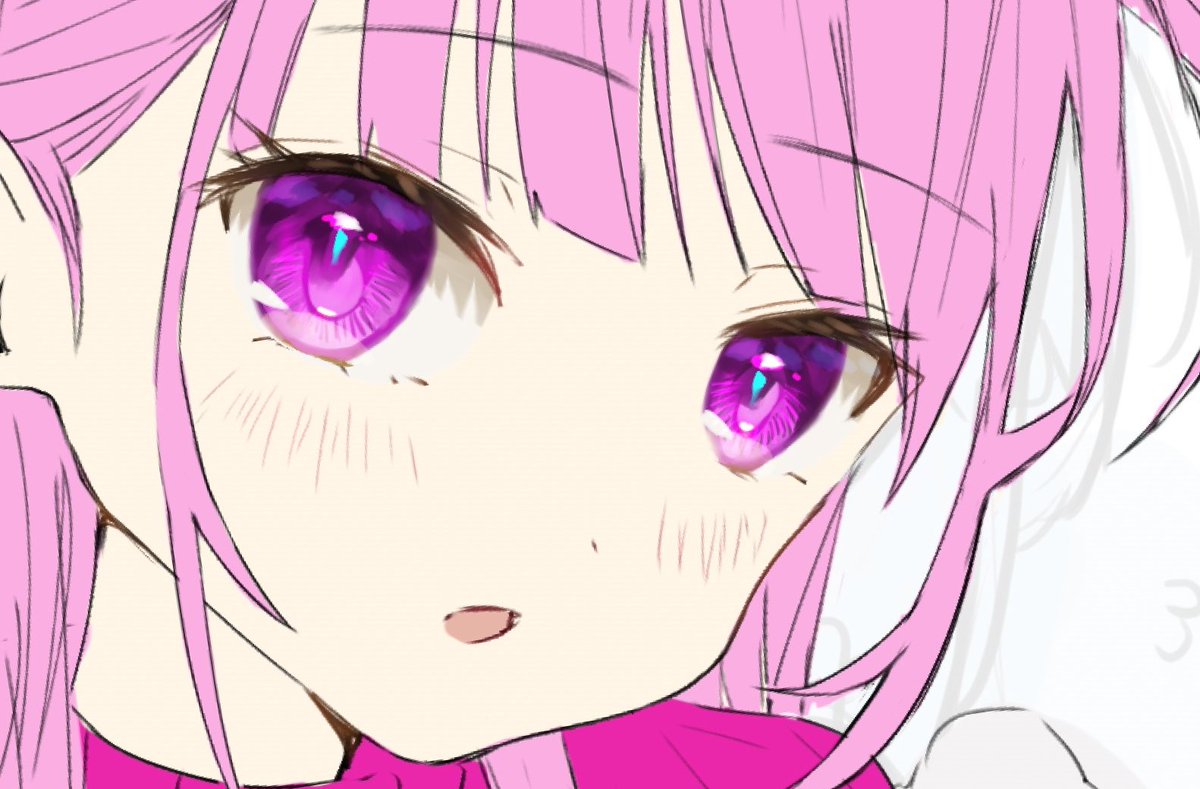 1girl solo blush pink hair purple eyes bangs looking at viewer  illustration images