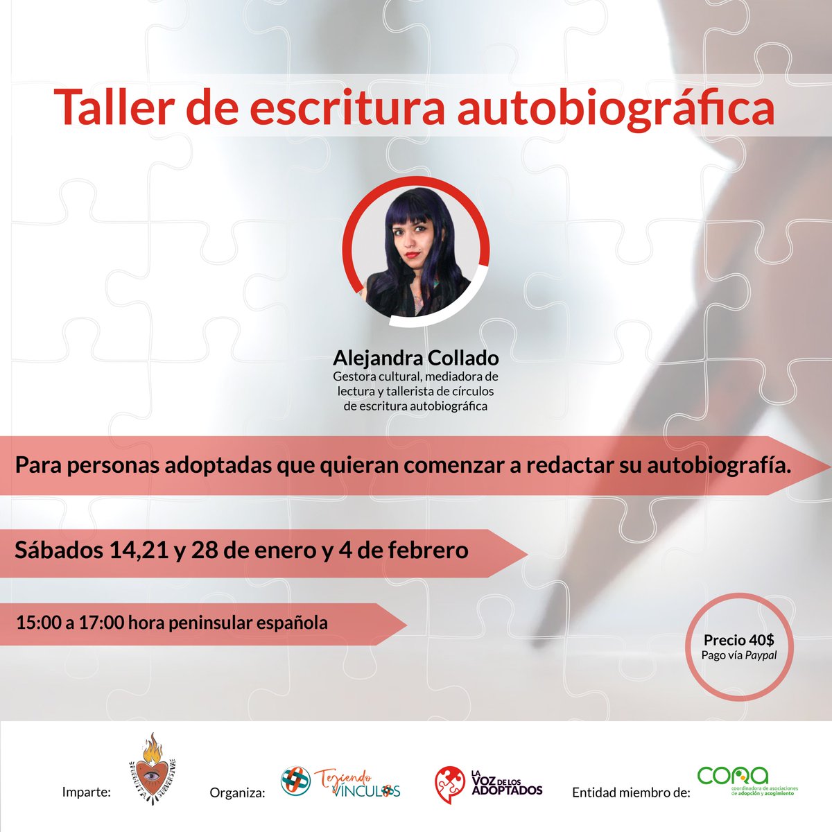 🎁Apúntate aquí docs.google.com/forms/d/e/1FAI… 
¡Taller exclusivo para personas adoptadas!

Inscríbete en el correo  info@lavozdelosasoptados.es con el asunto [TALLER DE ESCRITURA] 

📍Recuerda que puedes regalar este taller a cualquier persona adoptada que conozcas.