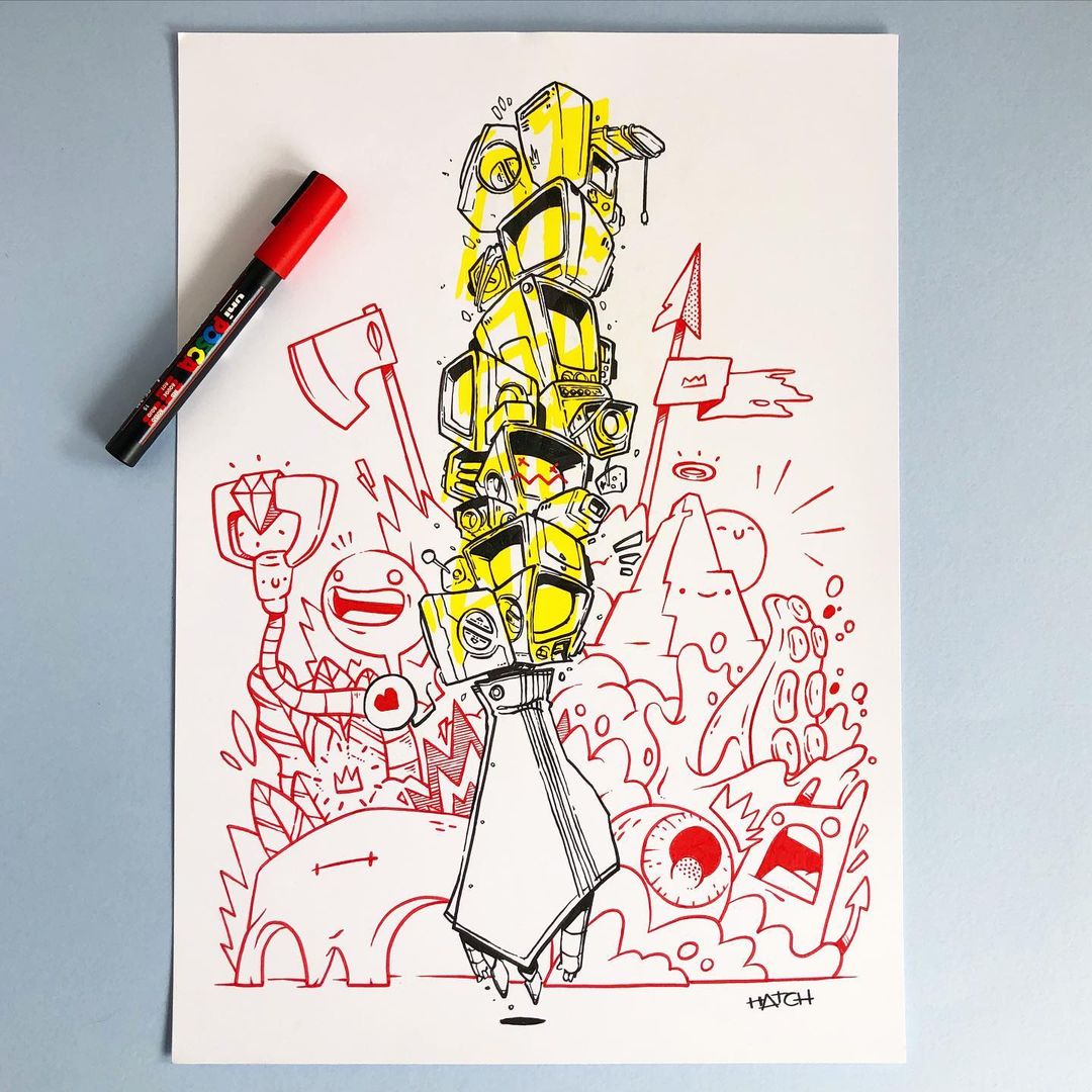 We love this layered collaboration from @hatch_art and @createdbyimrie – the red and yellow combination create an awesome pop! ❤️ 💛 #PenArt #Doodles #POSCA #POSCAart #POSCAPens #PaintPen #ILikeToDoodle #DoodlersDelight #Doodling #Sketching #Drawing #Illustration